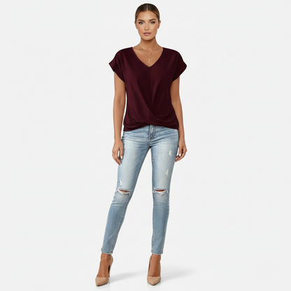 Blouse Women's V-neck Short Sleeve Twist Front
