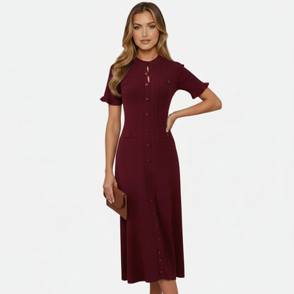 Mavenburry | Women’s Button-Front Ribbed Knit Long Midi Dress
