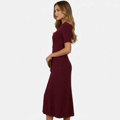 Mavenburry | Women’s Button-Front Ribbed Knit Long Midi Dress