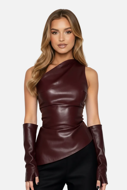 Mavenburry | Women’s One-Shoulder Faux Leather Top