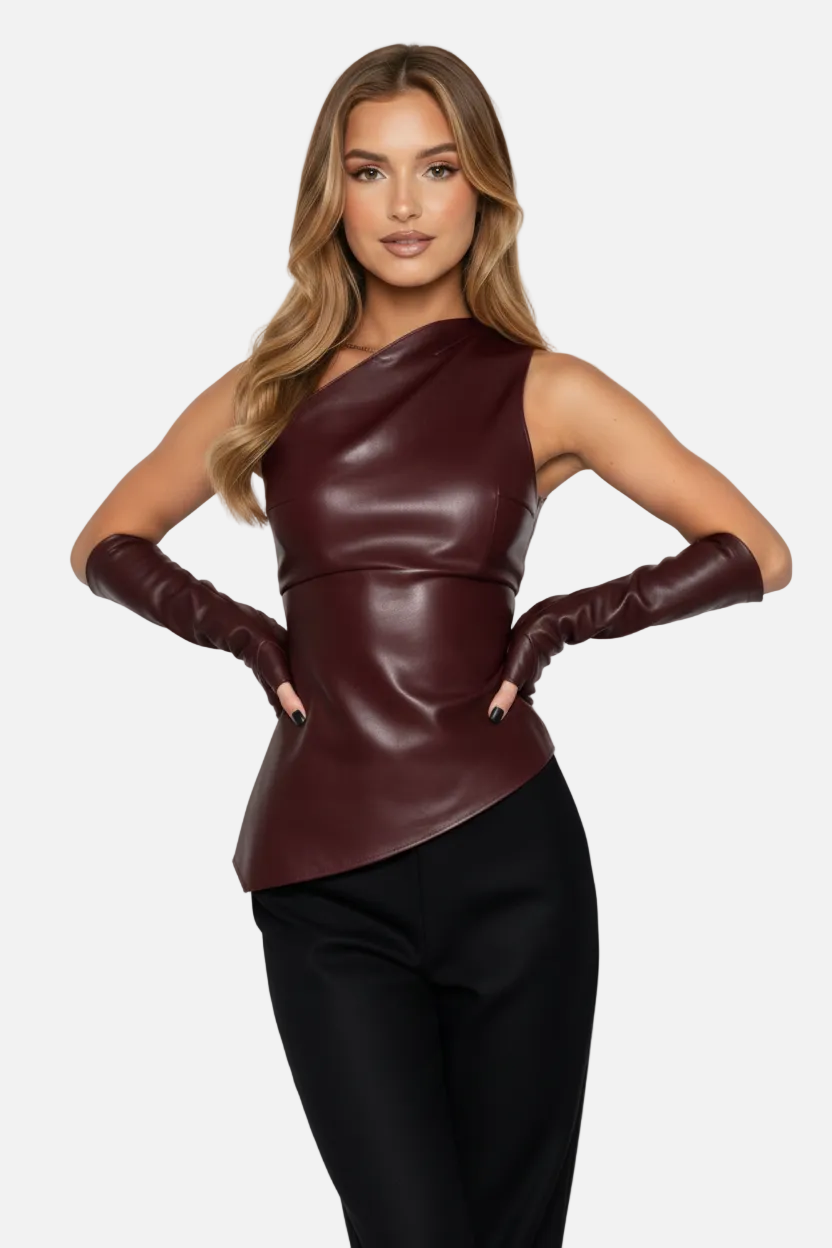 Mavenburry | Women’s One-Shoulder Faux Leather Top