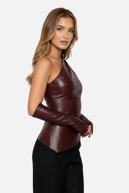 Mavenburry | Women’s One-Shoulder Faux Leather Top