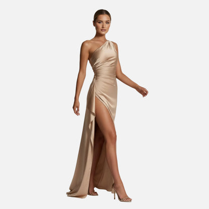 Maxi Dress Women's One Shoulder Satin Slit