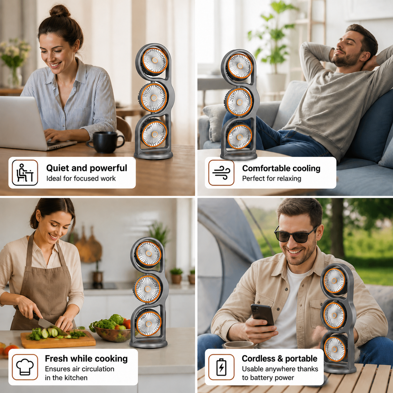 Portable Fan with Three Fan Heads