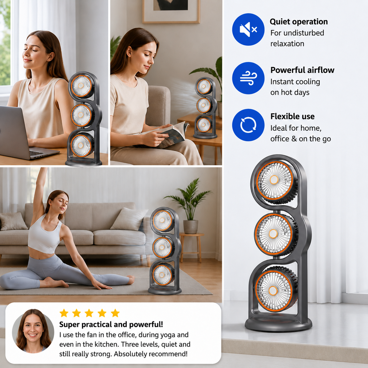 Portable Fan with Three Fan Heads