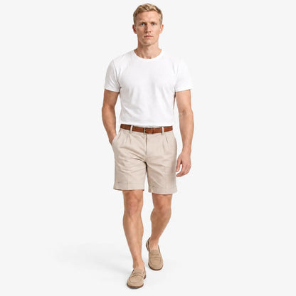 Classic Men's Chino Shorts With Double Pleat And Turn-Up Hem