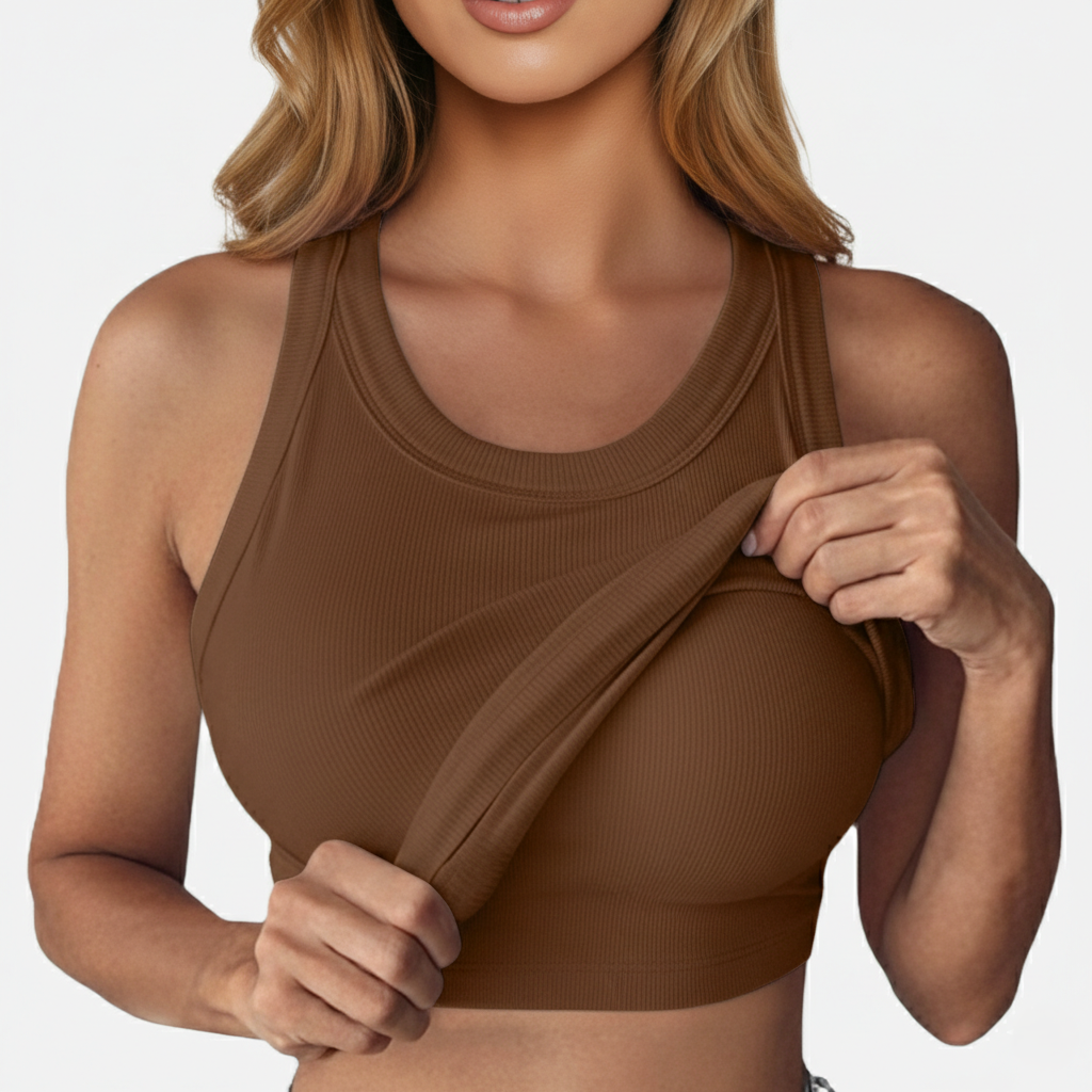 Tank Top Women's Round Neck Ribbed with Built-in Bra
