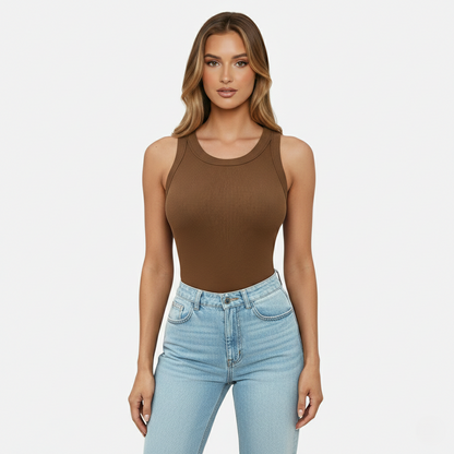 Tank Top Women's Round Neck Ribbed with Built-in Bra