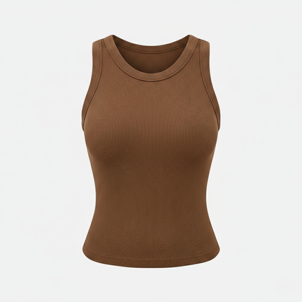 Tank Top Women's Round Neck Ribbed with Built-in Bra