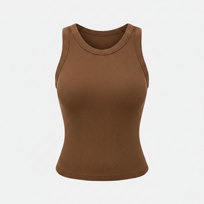 Tank Top Women's Round Neck Ribbed with Built-in Bra