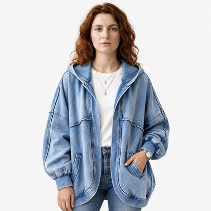 Cosy Vintage-Washed Hooded Sweatshirt Jacket