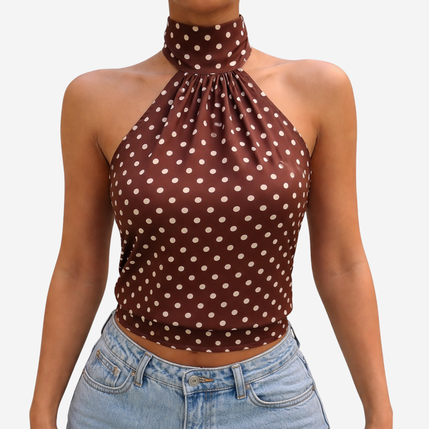 Polka Dot Blouse Women's Halter Neck Sleeveless Tie Back