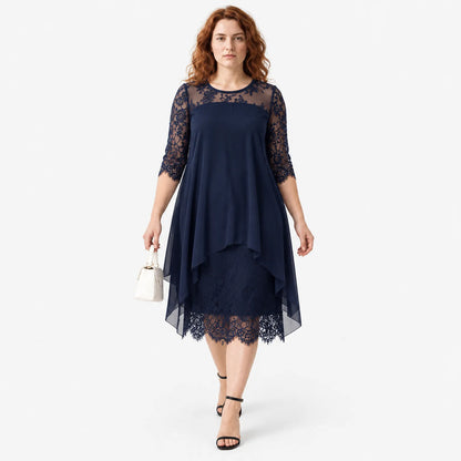 Dorothee Plus Size Midi Evening Dress - Elegant Style