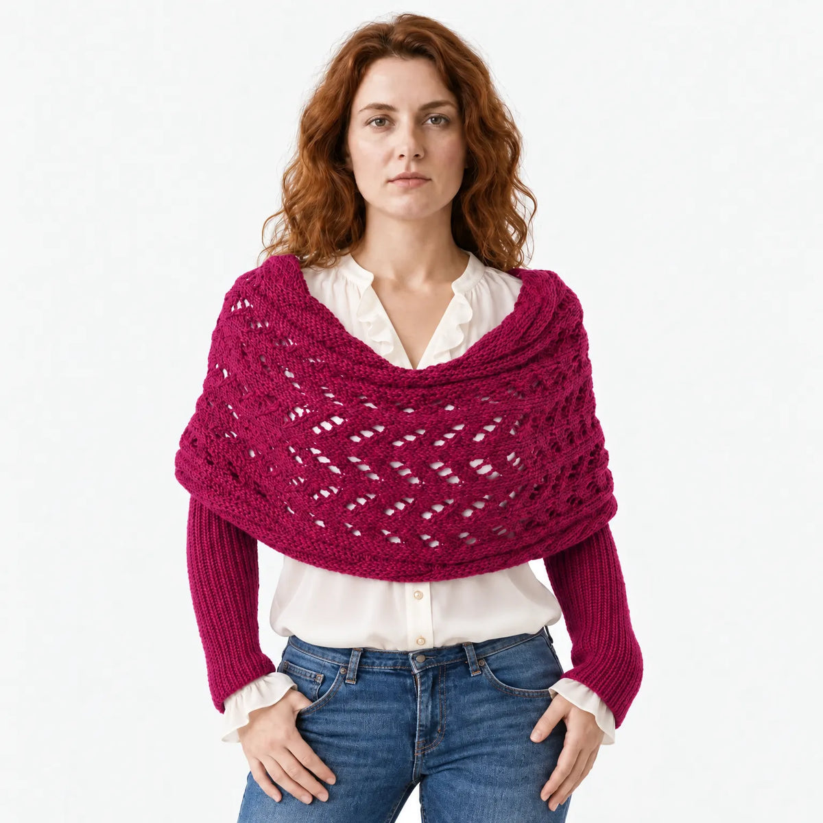 Double Sleeve Wrap Scarf - Cosy Knit Shawl with Built-In Sleeves