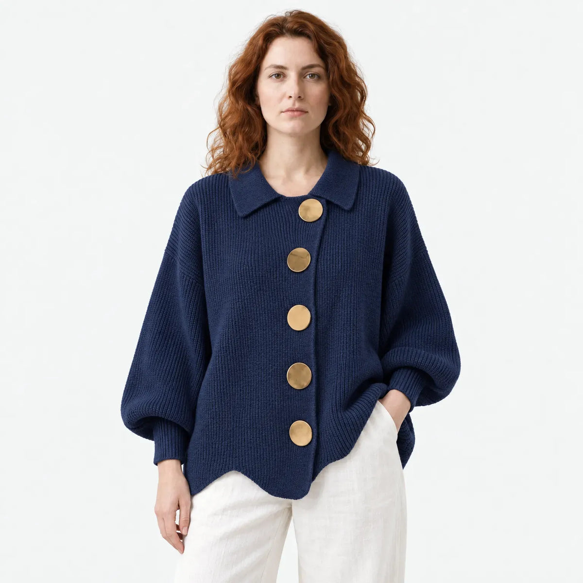 Elegant Oversized Cardigan with Statement Buttons