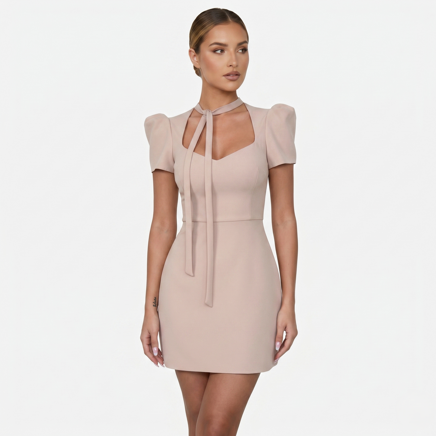 Mini Dress Women's Sweetheart Neck Puff Sleeve