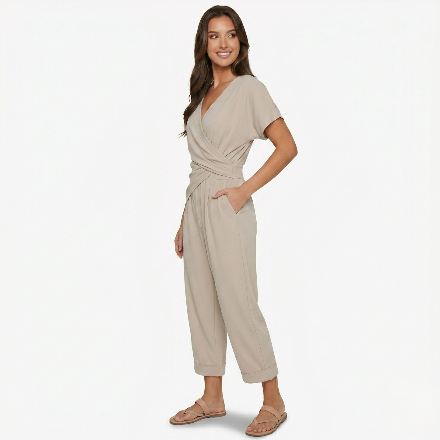 Two Piece Set Women’s Wrap Top and Cropped Trousers