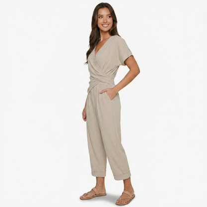 Two Piece Set Women’s Wrap Top and Cropped Trousers