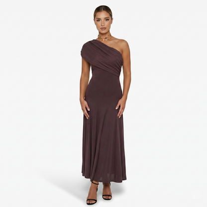 Maxi Dress Women's One Shoulder Mesh Ruched Bodice