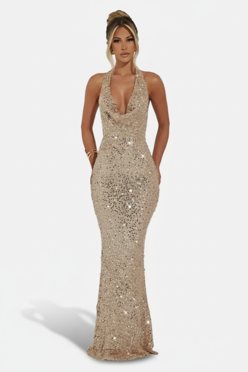 Mavenburry | Women’s Open Back Halter Maxi Dress