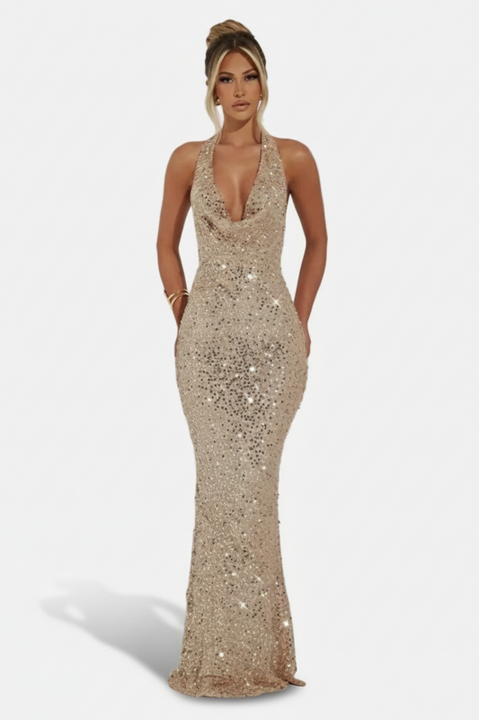Mavenburry | Women’s Open Back Halter Maxi Dress