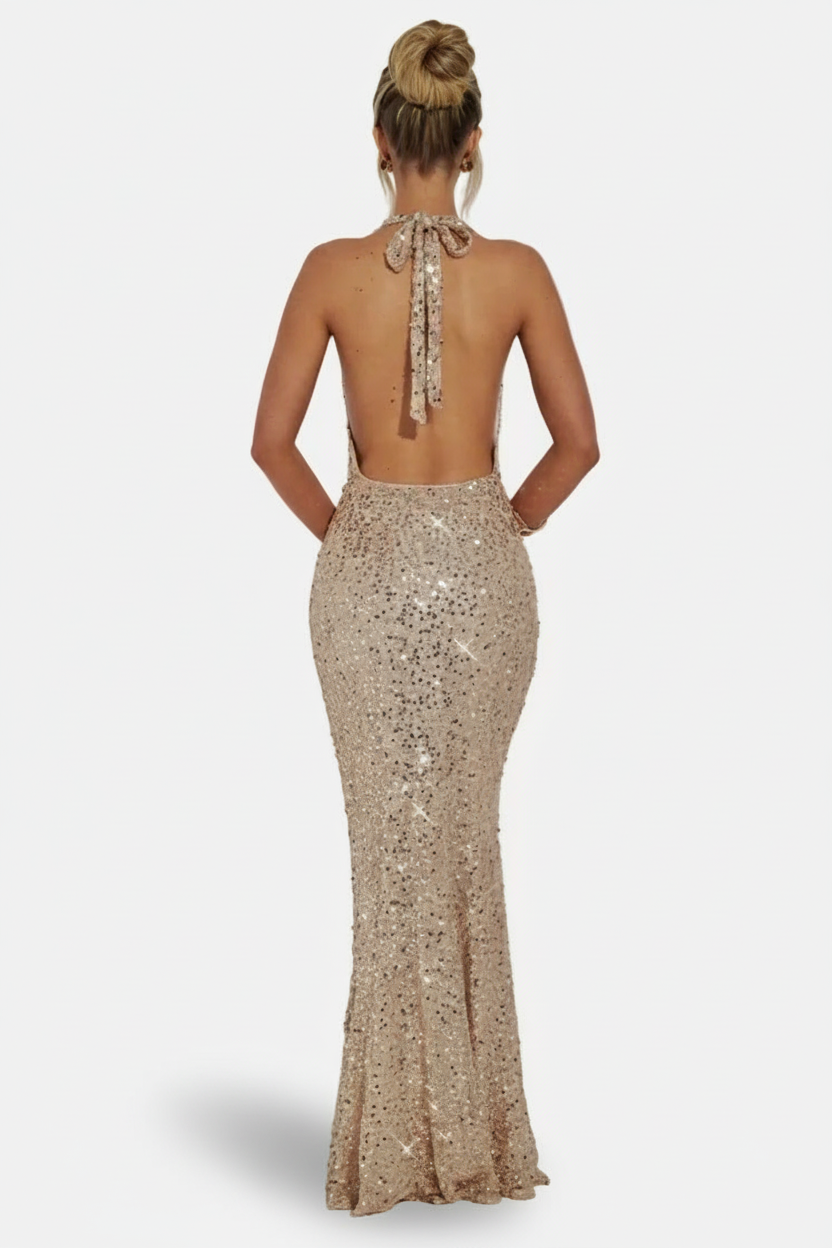 Mavenburry | Women’s Open Back Halter Maxi Dress