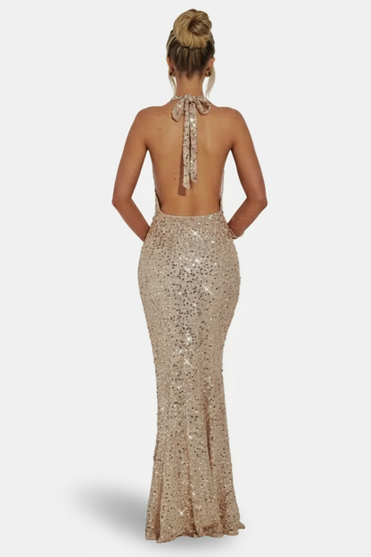 Mavenburry | Women’s Open Back Halter Maxi Dress