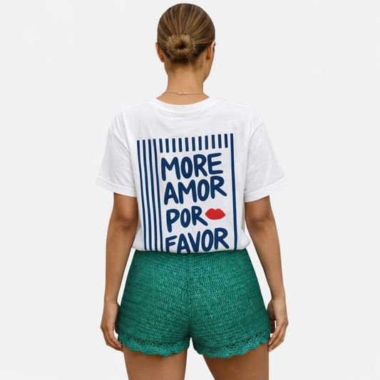 Graphic T-Shirt Women's Crew Neck More Amor Por Favor Back Print