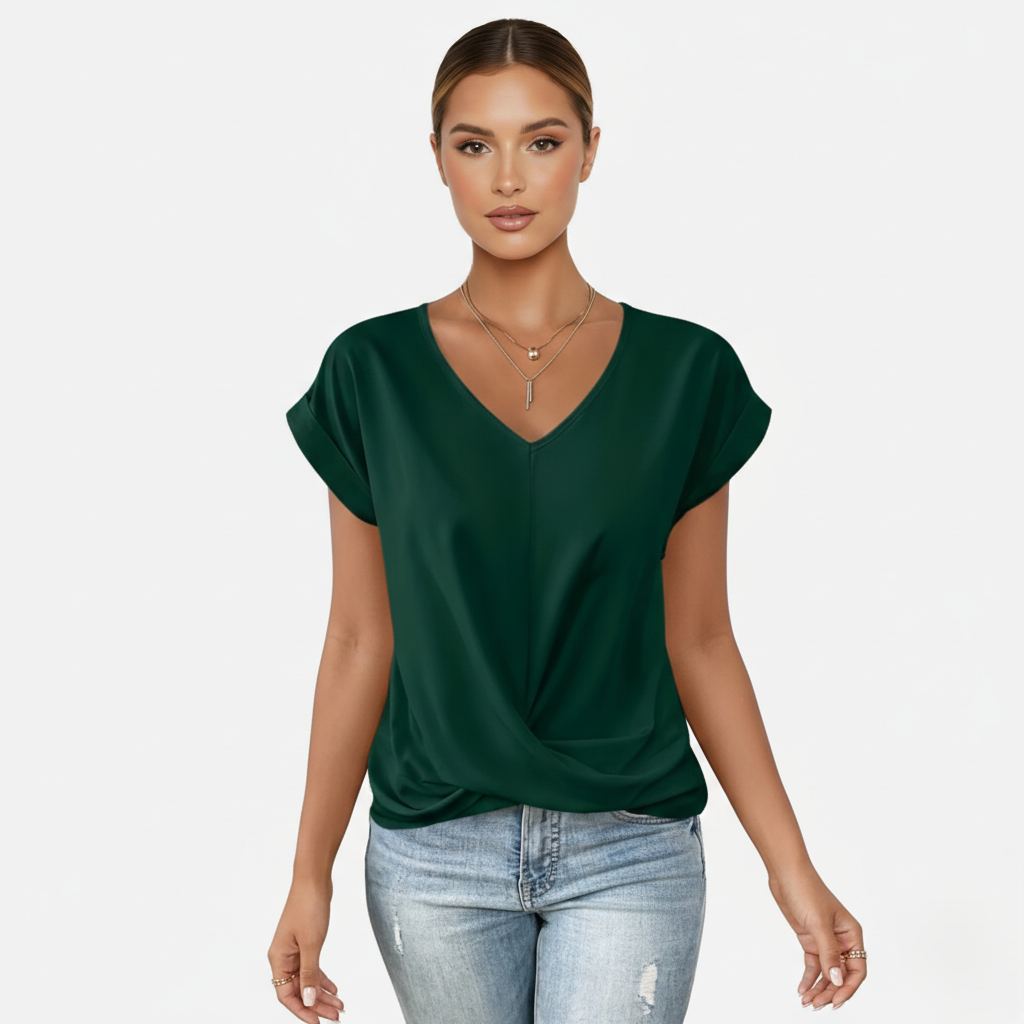 Blouse Women's V-neck Short Sleeve Twist Front