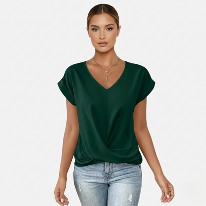 Blouse Women's V-neck Short Sleeve Twist Front