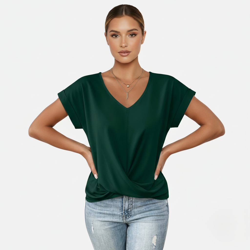 Blouse Women's V-neck Short Sleeve Twist Front