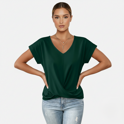 Blouse Women's V-neck Short Sleeve Twist Front