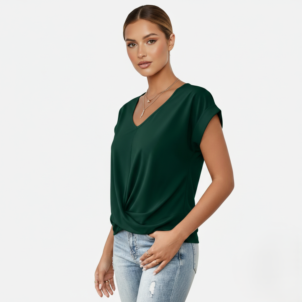 Blouse Women's V-neck Short Sleeve Twist Front