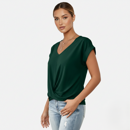 Blouse Women's V-neck Short Sleeve Twist Front