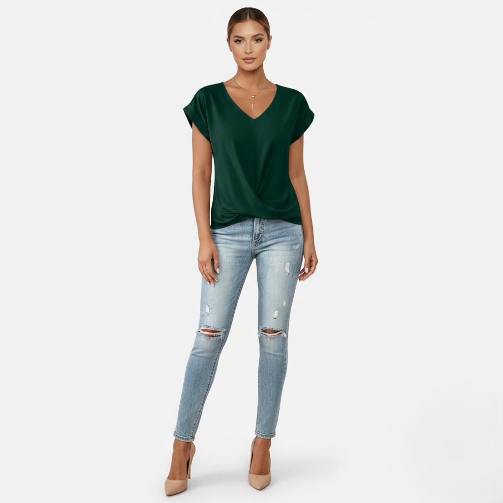 Blouse Women's V-neck Short Sleeve Twist Front