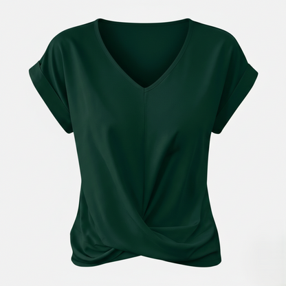 Blouse Women's V-neck Short Sleeve Twist Front