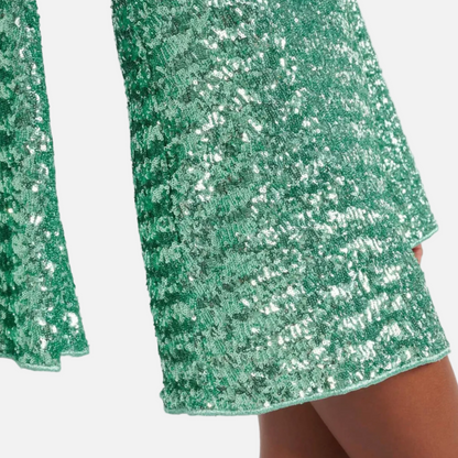 Mini Dress Women's Sequin V-neck Bell Sleeve Ring Detail