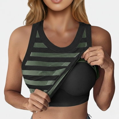 Tank Top Women's Round Neck Ribbed with Built-in Bra