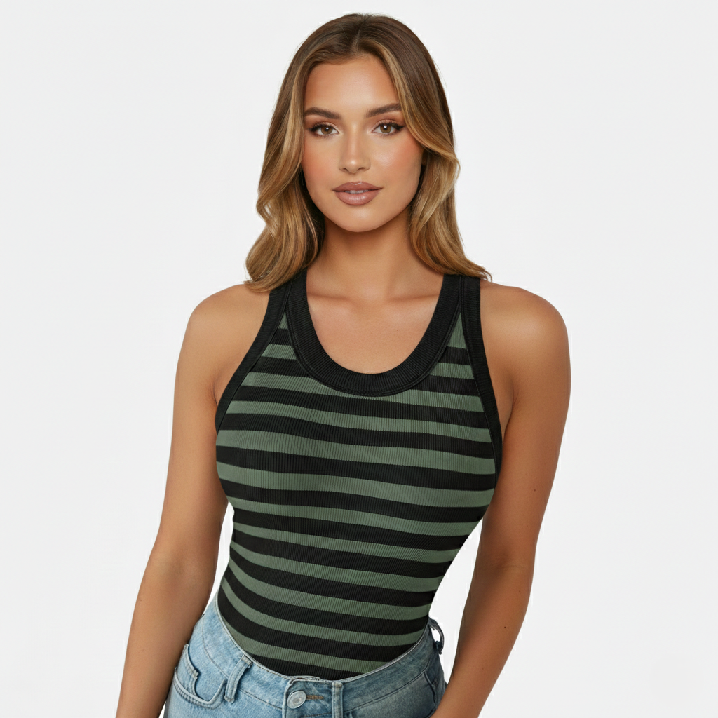 Tank Top Women's Round Neck Ribbed with Built-in Bra