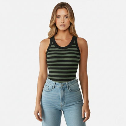 Tank Top Women's Round Neck Ribbed with Built-in Bra