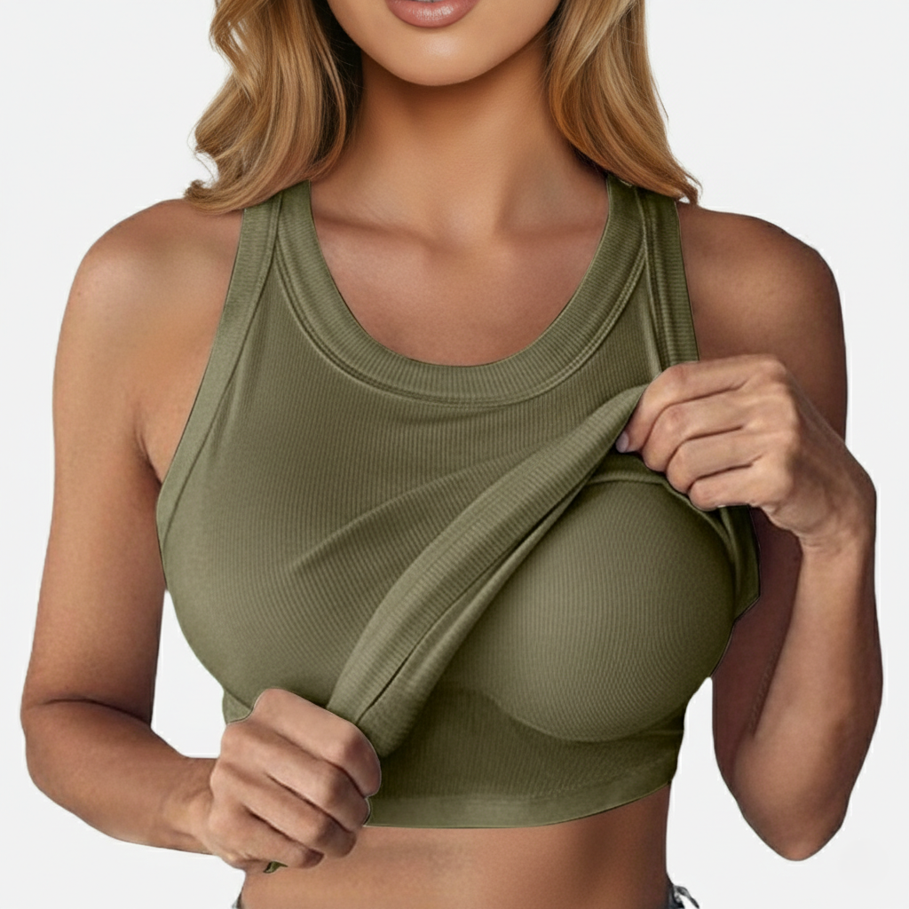Tank Top Women's Round Neck Ribbed with Built-in Bra