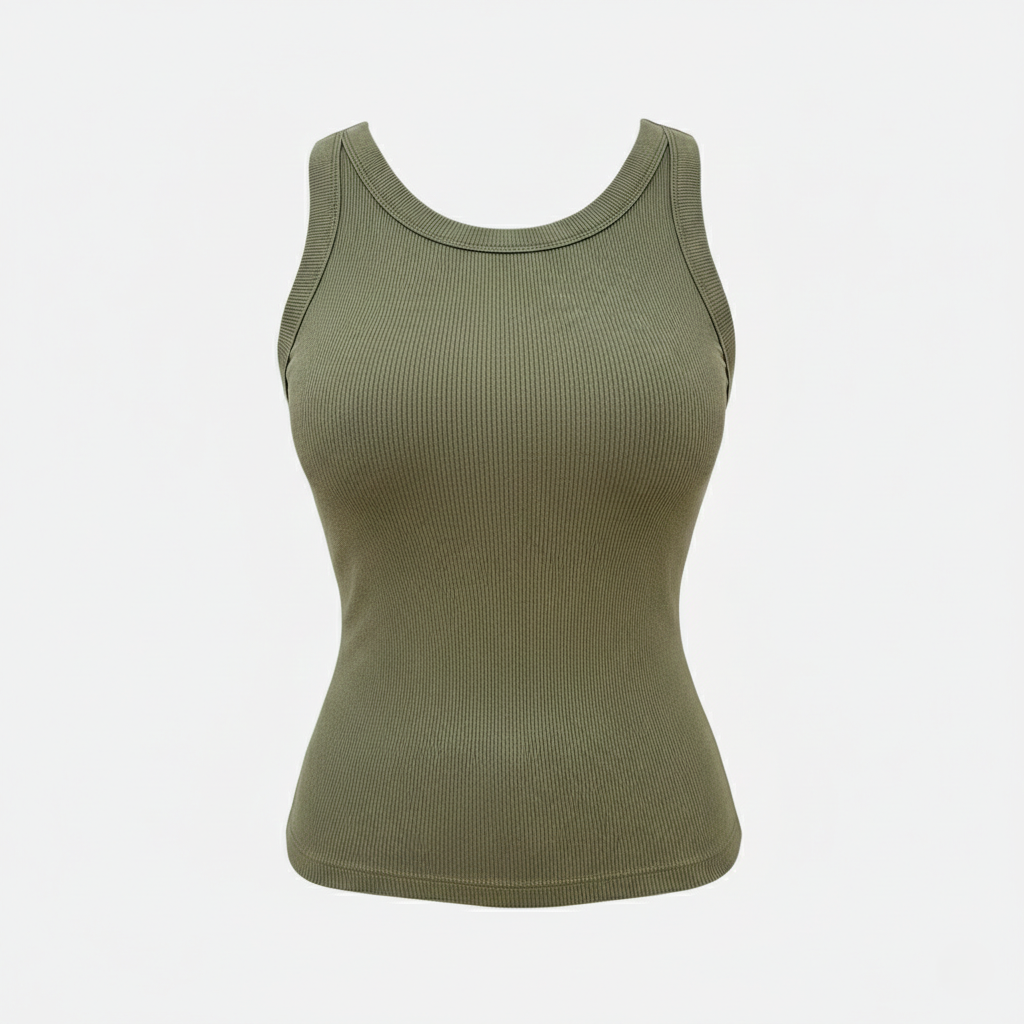 Tank Top Women's Round Neck Ribbed with Built-in Bra