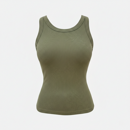 Tank Top Women's Round Neck Ribbed with Built-in Bra