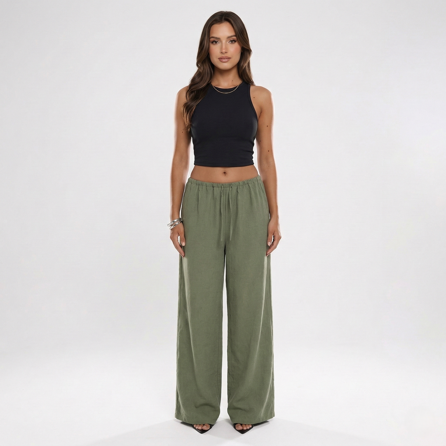Wide Leg Trousers Women's Drawstring Waist