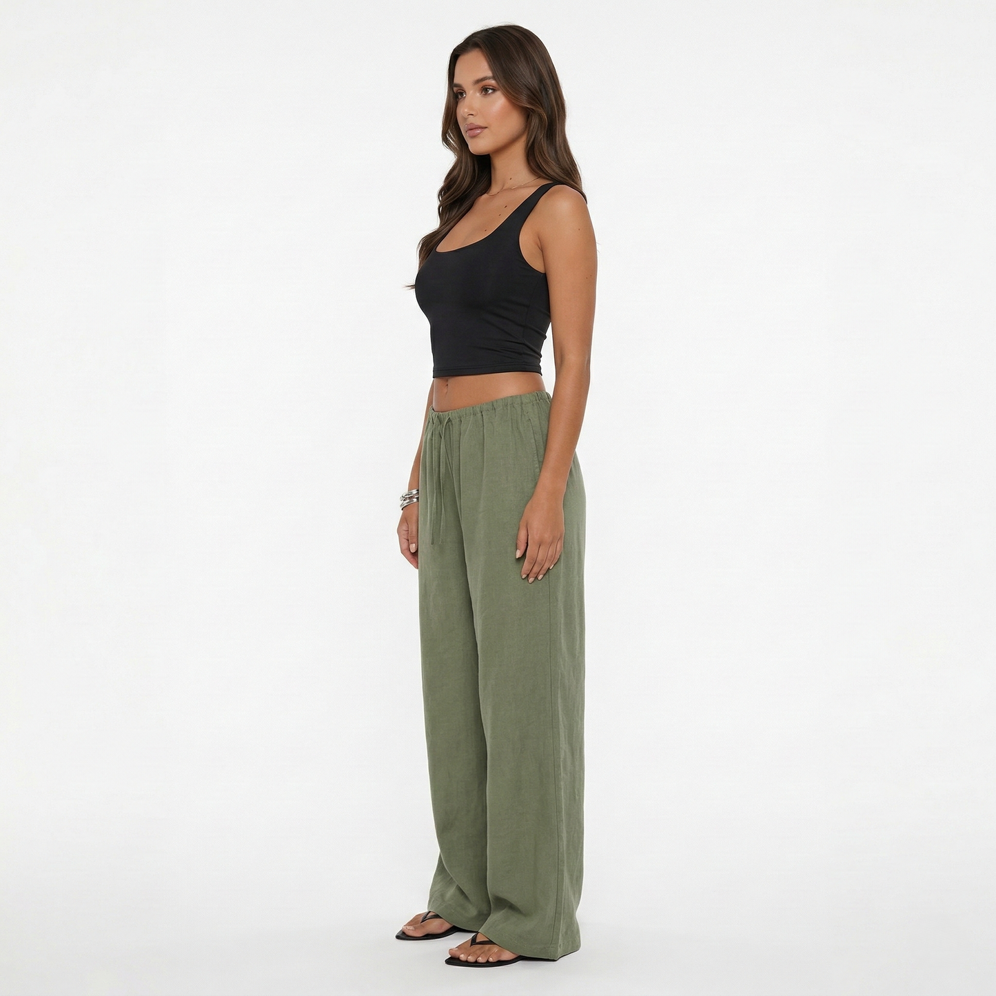 Wide Leg Trousers Women's Drawstring Waist