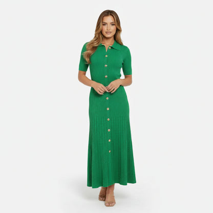 Mavenburry | Women’s Button-Front Ribbed Knit Long Midi Dress