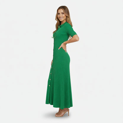 Mavenburry | Women’s Button-Front Ribbed Knit Long Midi Dress