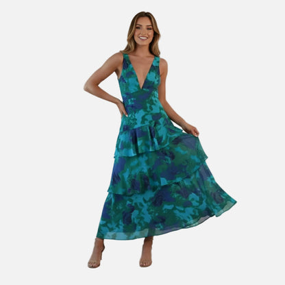 Maxi Dress Women's V-neck Floral Tiered