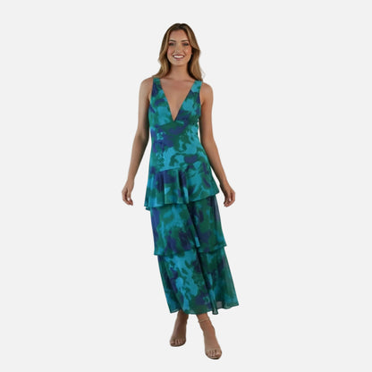 Maxi Dress Women's V-neck Floral Tiered