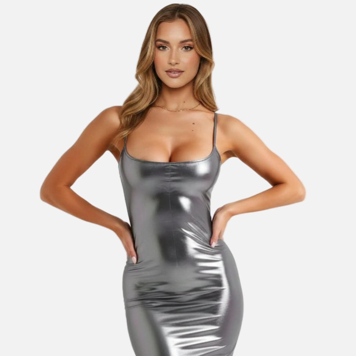 Bodycon Maxi Dress Women’s Metallic Cami-Straps